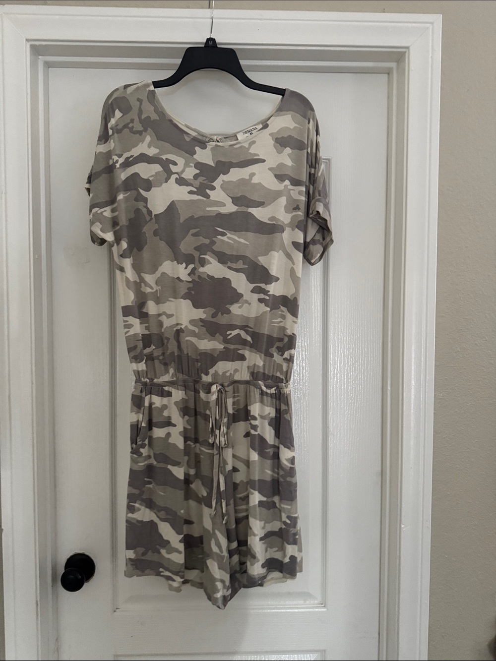 Zenana Outfitters Taupe & Cream Camo Short Sleeve Romper